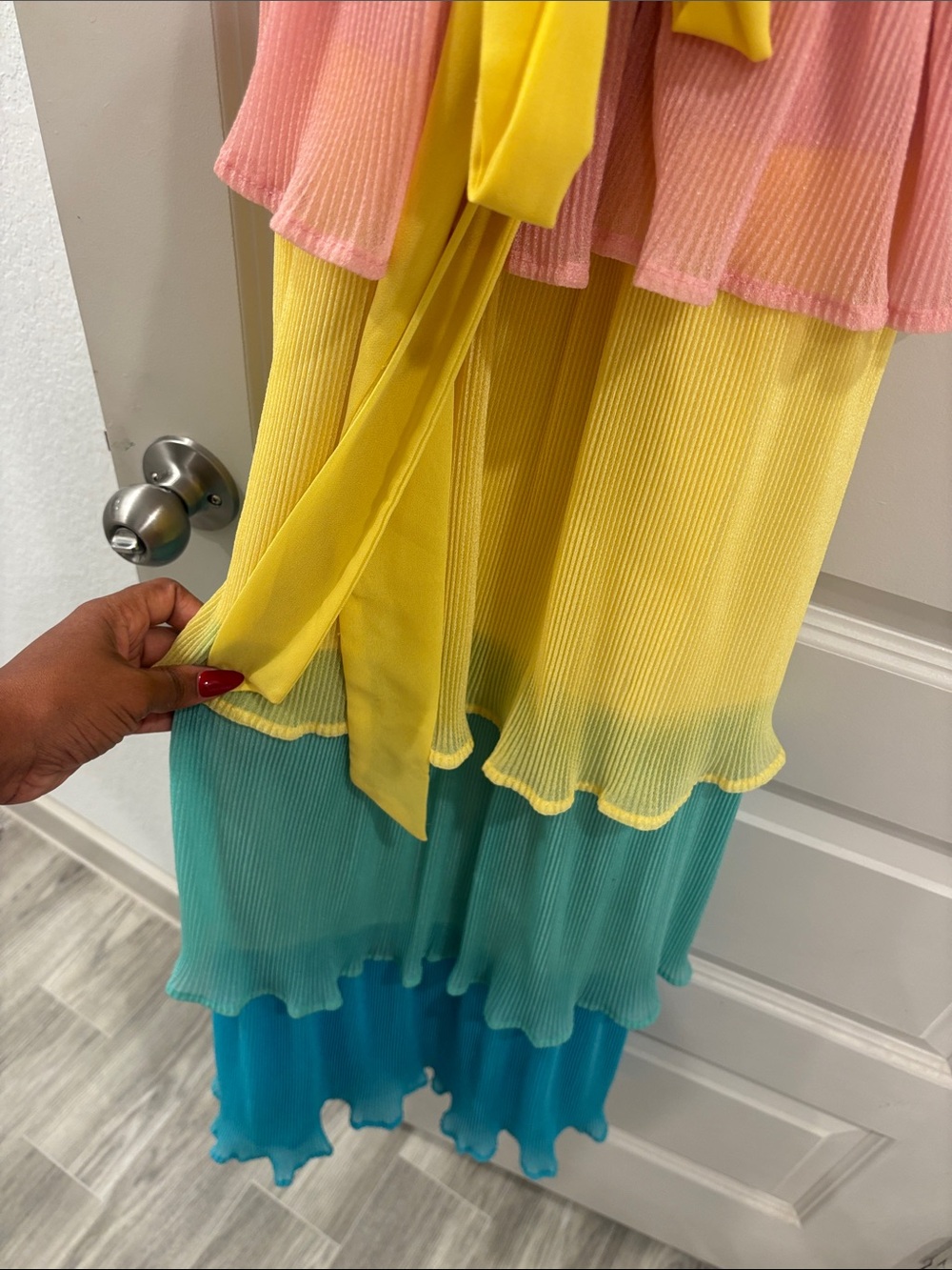 Flying Tomato Pink Yellow Teal Layered Maxi Dress - Picture 4 of 6